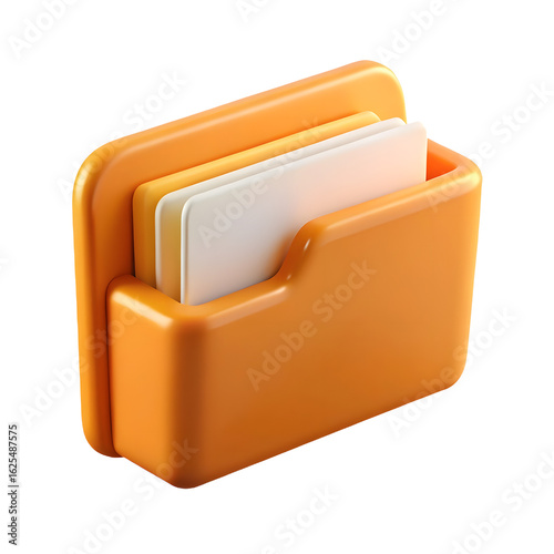 a 3d rendered icon of an open bright orange file png