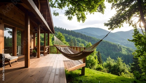 Deck overlooking beautiful mountainscape