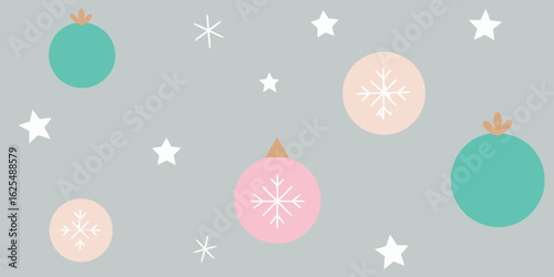 Set of seamless Christmas balls patterns and decorations with snowflakes for a festive winter holiday celebration