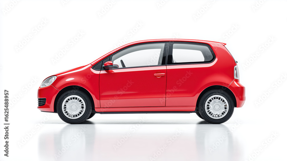 Fototapeta premium Red compact car on white isolated background