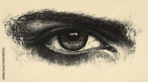Pen and Ink Drawing of a Human Eye, Detailed Close-up, Sepia Tone