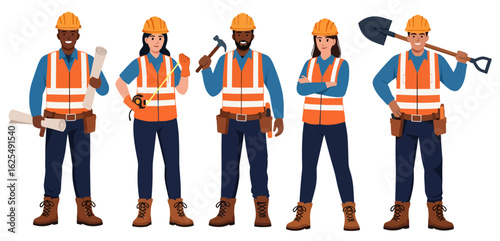 Multiracial Group of Construction Workers in Uniform
