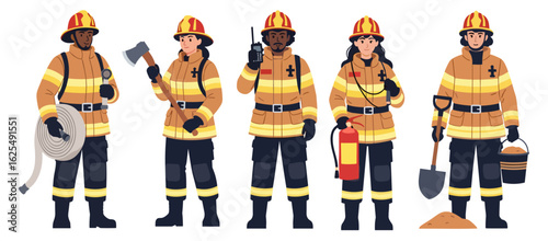 Multiracial Group of Firefighters in Uniform