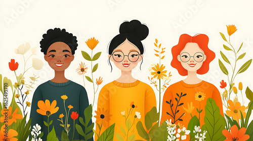 Diverse Friends Smiling Amongst Autumn Flowers
