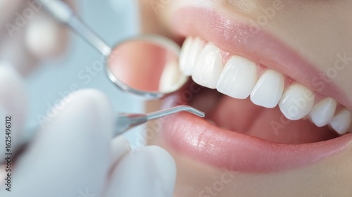 Dentist examining patient’s teeth with dental mirror during appointment.