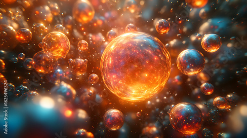 Abstract Cosmic Sphere Background Glowing Nebulae and Celestial Orbs