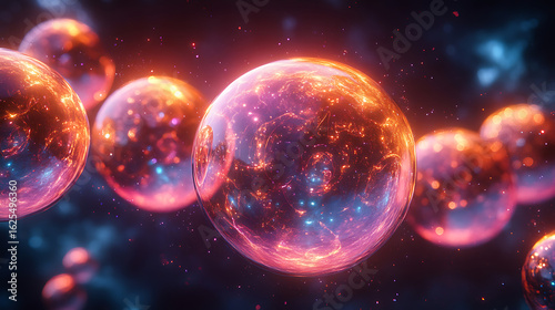 Glowing Energy Spheres in Cosmic Space Abstract 3D Render