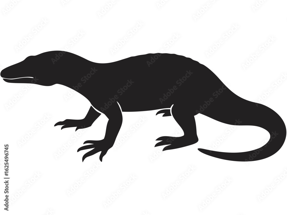 Fototapeta premium Silhouette illustration of a monitor lizard with its head and tail visible on a white background image created with generated ai