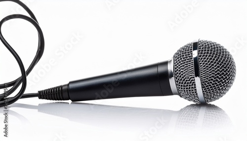 realistic handheld wired microphone with black cable isolated on white background