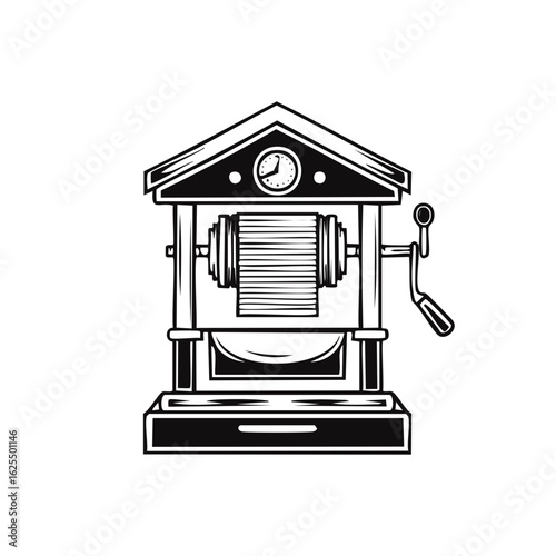 Vintage Mechanical Device with Clock and Crank