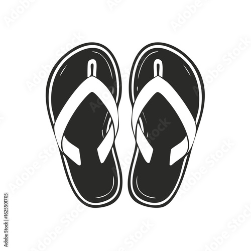 Pair of Flip Flops Black and White Design Concept Summer Vacation Beach Footwear