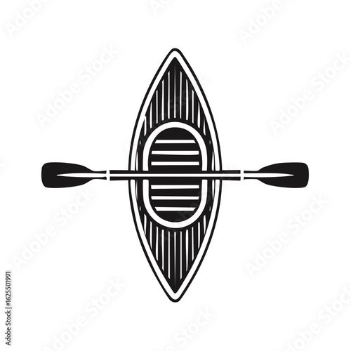 Overhead View of a Canoe with a Paddle Boat Water Recreation Illustration Minimalist Line Art