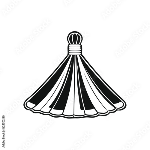 Graphic icon of a decorative pleated tassel with a scalloped edge
