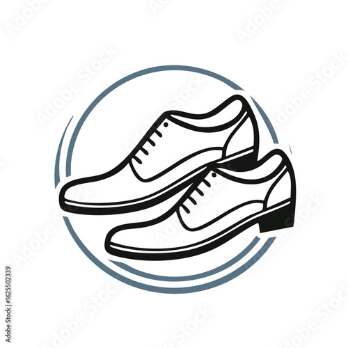 Classic leather oxford shoes illustrated in a circular emblem for style and fashion