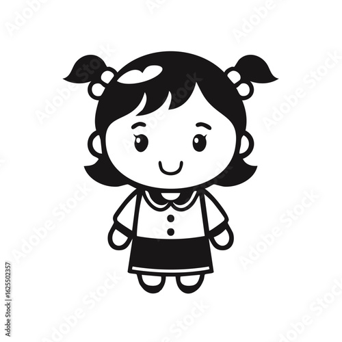 Cute Cartoon Girl with Pigtails Smiling