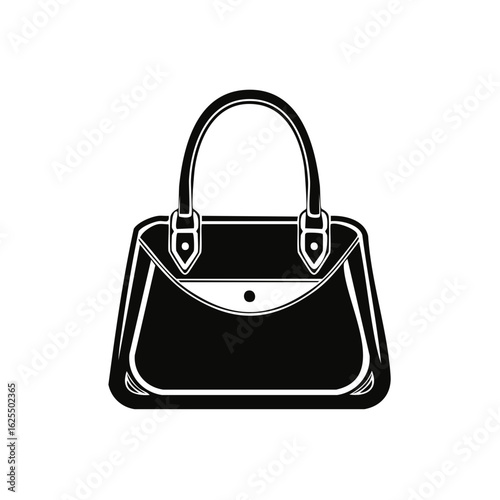 Elegant Black and White Handbag Icon with Top Handles and Fold-Over Flap Closure