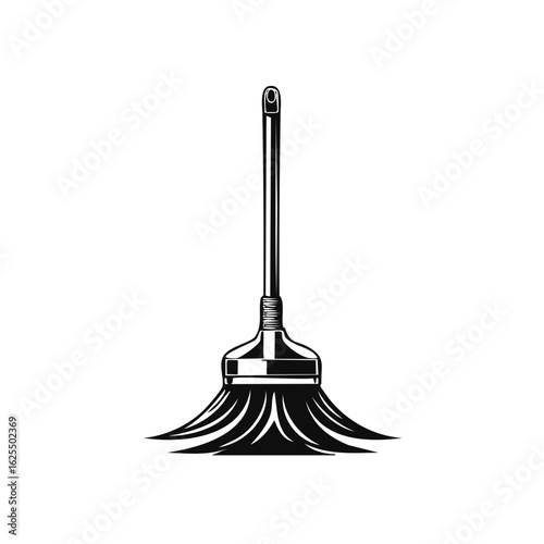 Monochrome vector icon of a classic push broom for cleaning and housekeeping