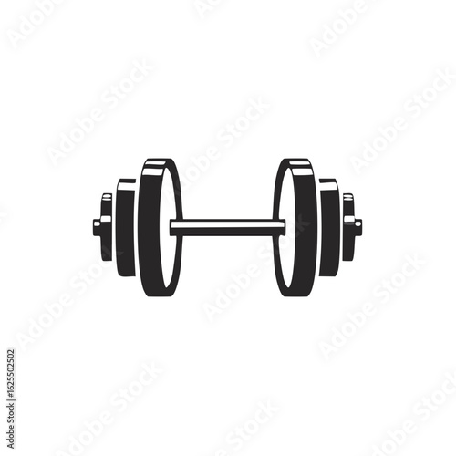 Black and white barbell icon for fitness and strength training gym workout illustration