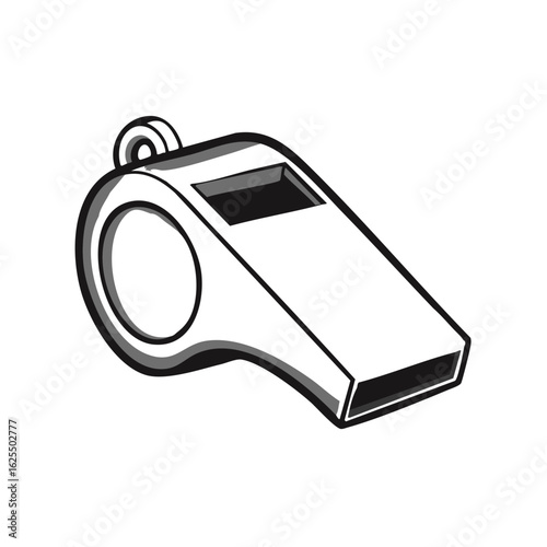 Cartoon Whistle with Black and White Outline, Signaling Device, Sporting Equipment