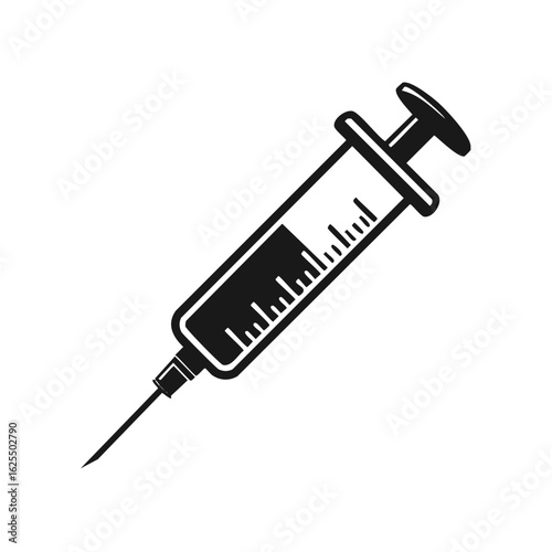 Medical syringe icon with needle for vaccination and injection concept