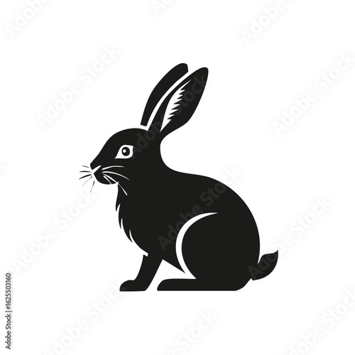 Simple Black Rabbit or Hare Silhouette Vector Logo Illustration