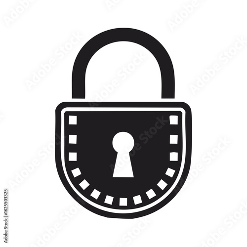 Conceptual icon of a padlock with a film strip border for video security and content protection