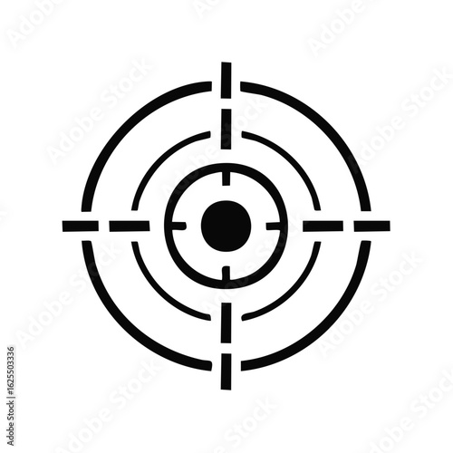 Black target reticle icon with crosshairs for aiming. Symbol of focus, precision, goal, and shooting.