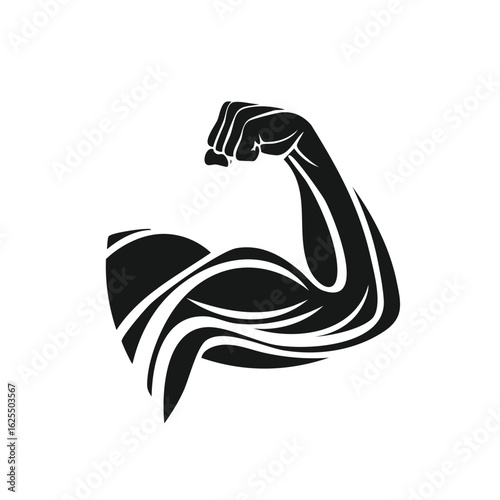Stylized Bicep Muscle Graphic with Black and White Curved Line Design