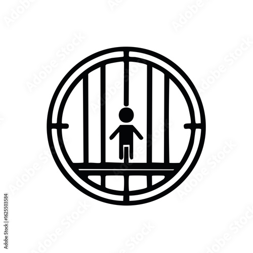 Figure in Circle Jail Cage Freedom Prisoner Symbol Captivity Barrier Restriction Confinement