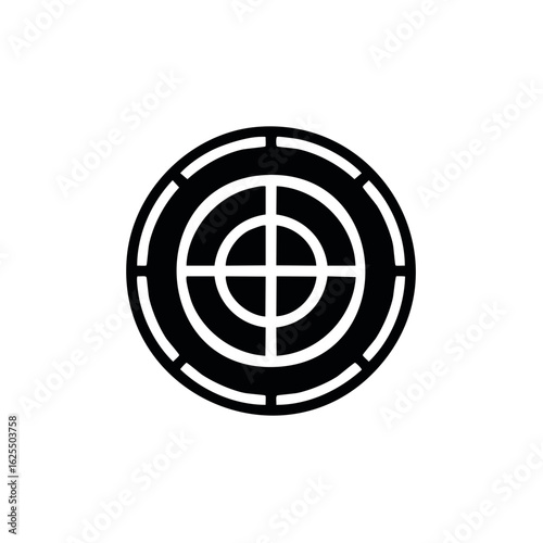 Black target symbol with concentric circles and crosshairs