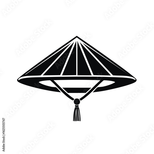 Traditional Asian conical rice hat simple black and white vector icon