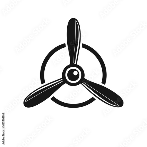Classic black aircraft propeller symbol with three blades and circular outline vector icon