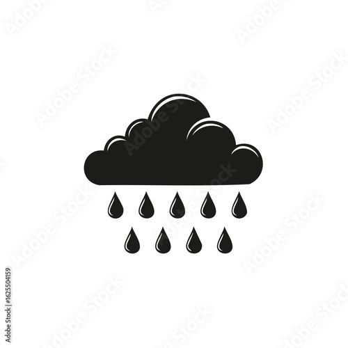 Black stylized cloud with falling raindrops icon