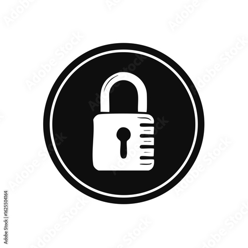 Simple padlock icon in a black circle symbol for security and protection