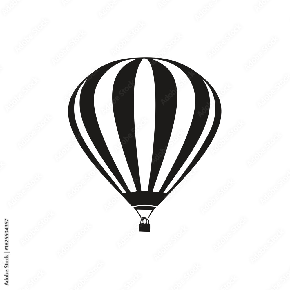 Obraz premium Simple Hot Air Balloon Silhouette with Stripes, Vector Illustration, Black and White