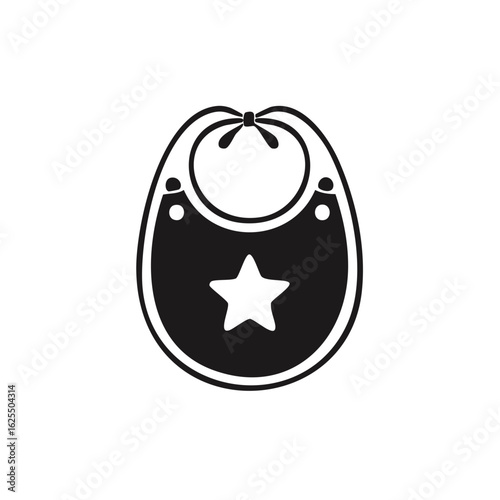 Monochrome Vector Illustration of Infant Bib with Star Design and Neck Tie