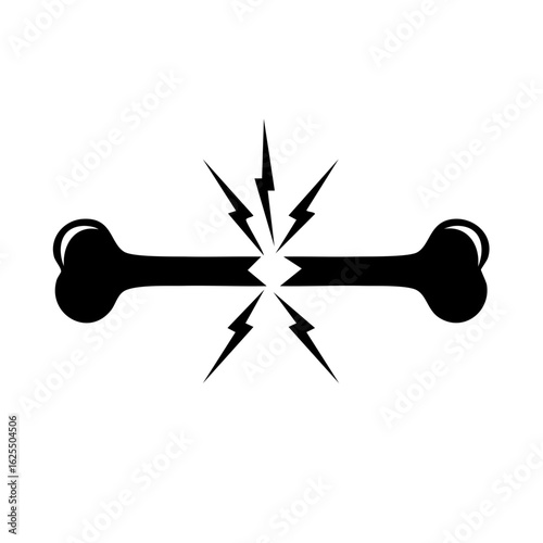 Human skeletal bone icon with lightning bolts signifying fracture, pain, and injury