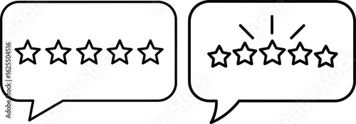 Line drawing of star rating in speech bubbles, customer feedback and satisfaction concept