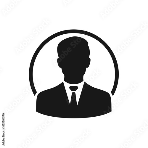 Professional Man Silhouette Avatar Icon in Suit and Tie within Circle, User Profile, Employment