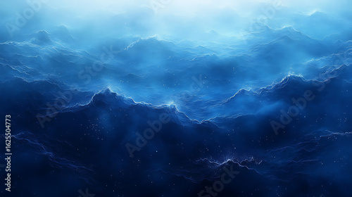 Celestial Ocean Abstract Deep Blue Waves and Sparkling Lights