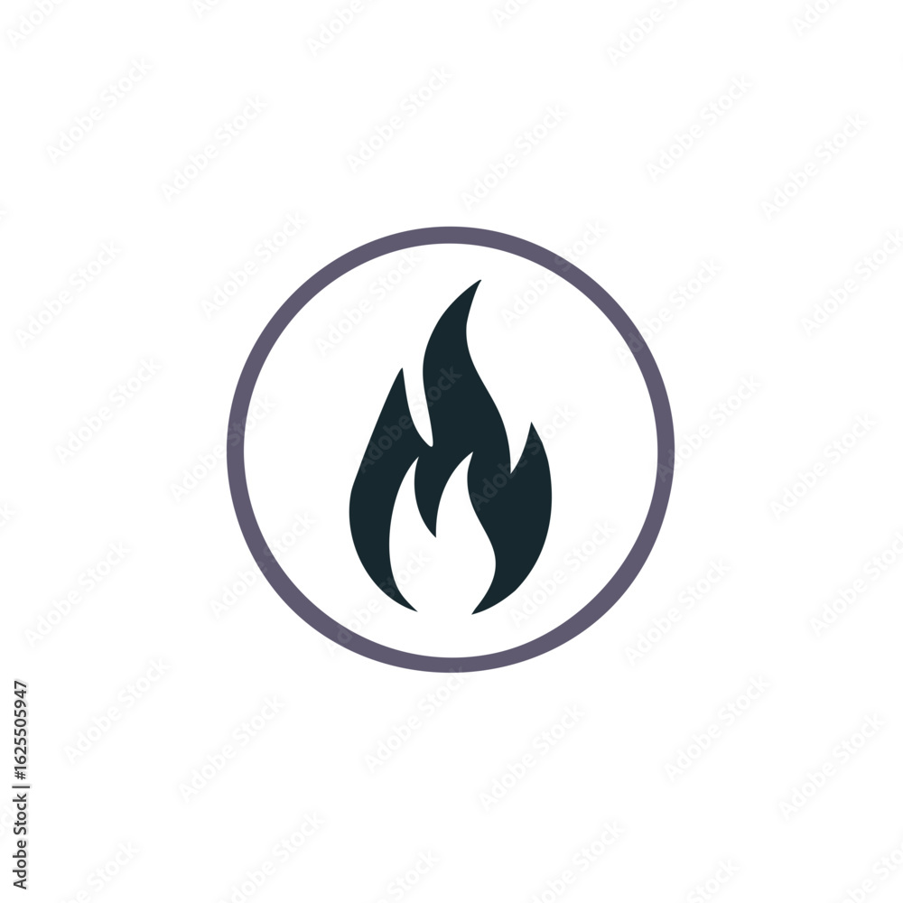 Isolated Flame Icon with Rounded Frame, Dark Silhouette of Burning Fire Symbol Inside Circular Shape Isolated Flame Icon with Rounded Frame, Dark Silhouette of Burning Fire Symbol Inside Circular Shape