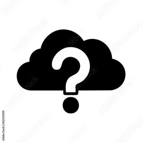 Black cloud with white question mark icon symbolizing uncertainty or a query