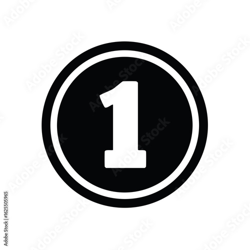 Number one in black circle with white outline simple icon design illustration