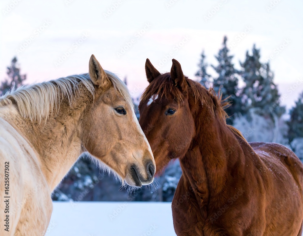 Fototapeta premium Two horses in winter scene