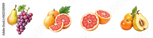 Assorted fruits including grapes, oranges, grapefruits, and pears  