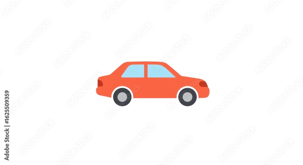 Fototapeta premium Simple Orange Car Illustration with Blue Windows on White Background