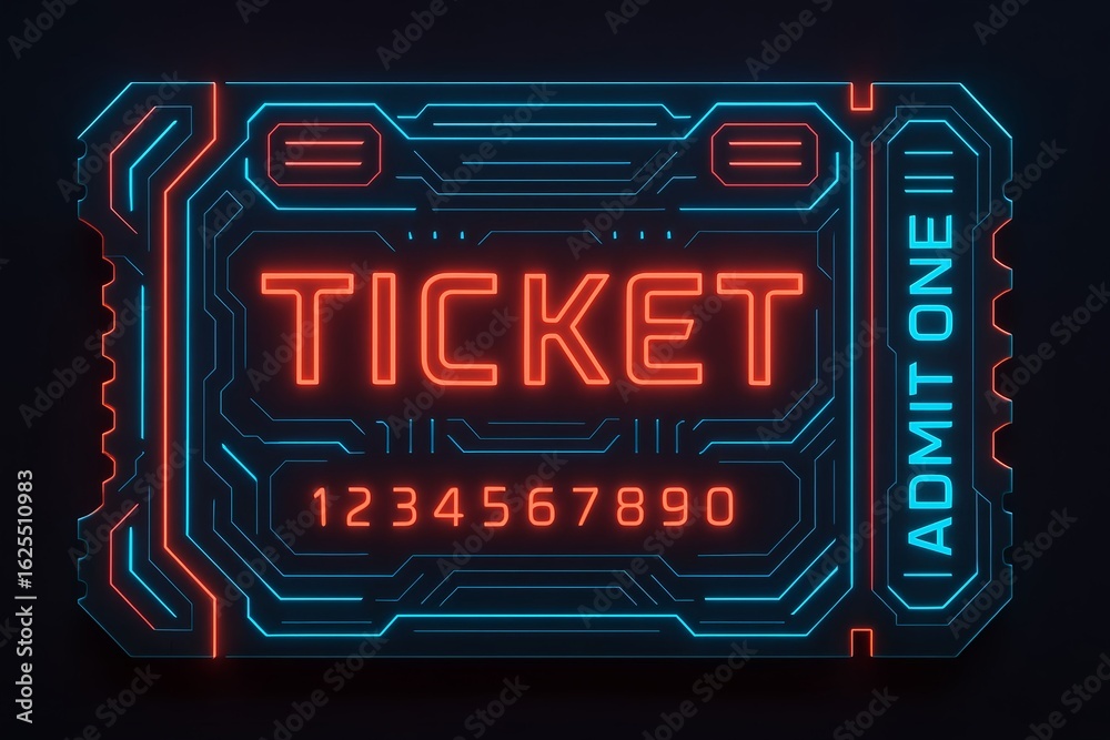 Neon ticket design with vibrant colors representing events and entertainment experiences
