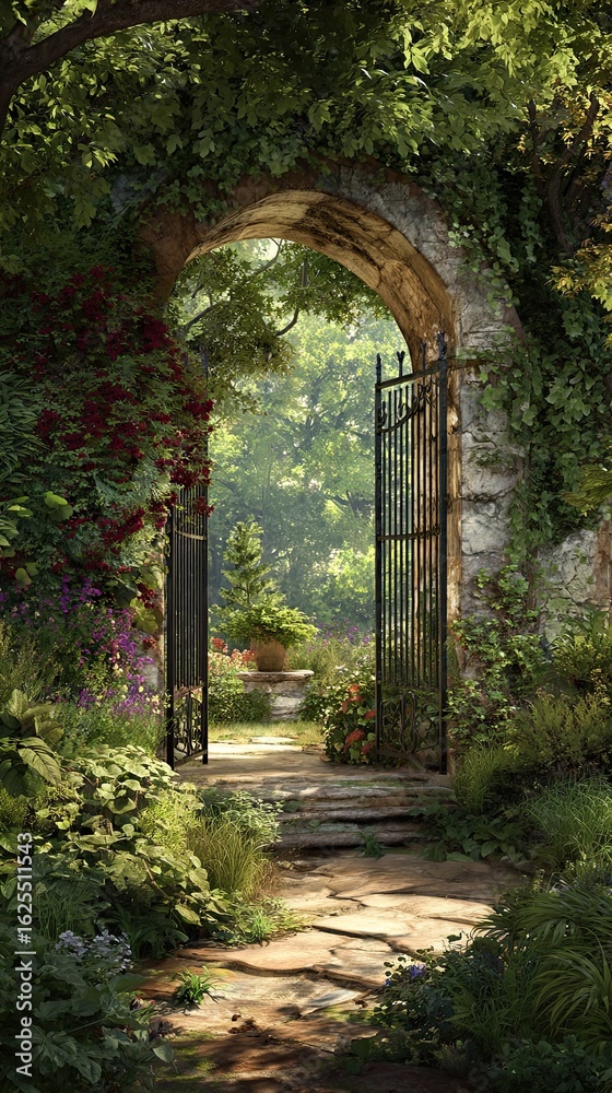 Fototapeta premium Garden archway sunlight pathway