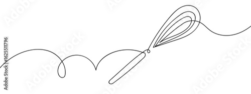 Continuous line vector of egg whisk isolated on transparent background, editable stroke.
