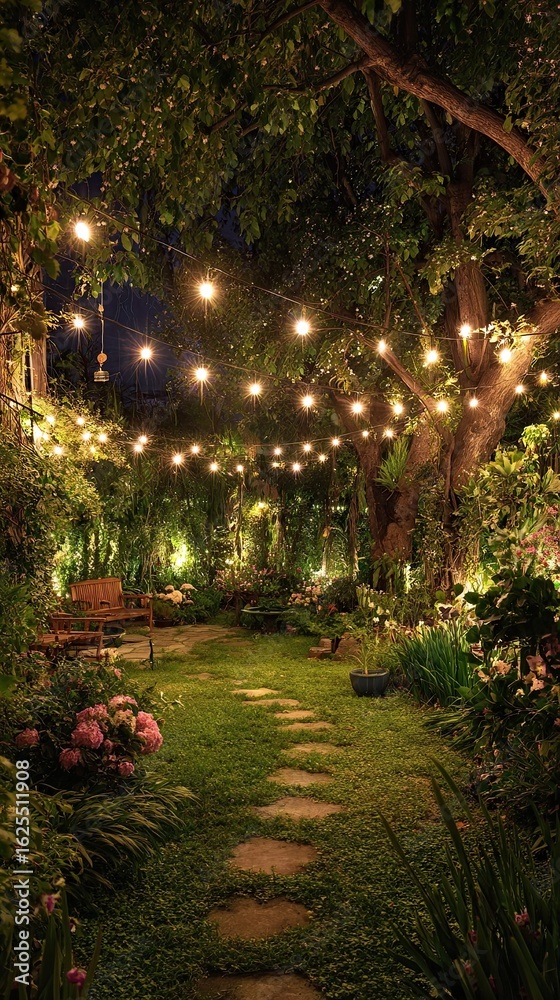 Fototapeta premium Garden pathway night lights